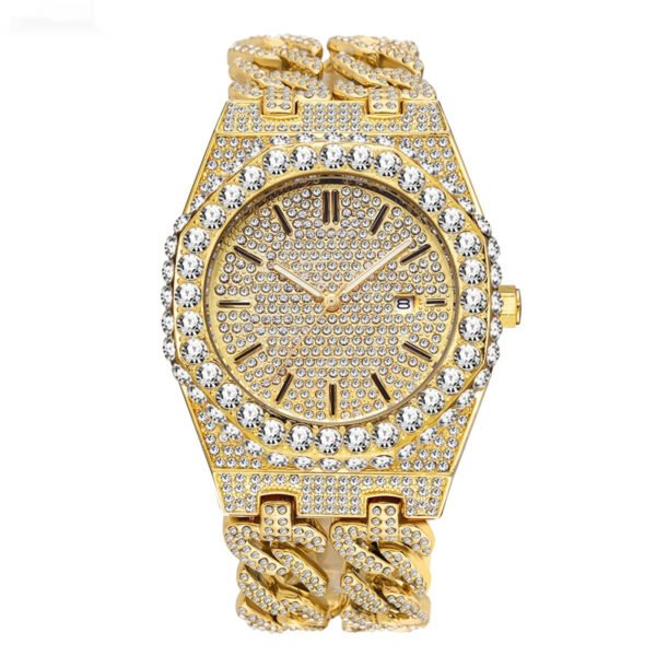 Men's Hip Hop Iced Diamond Fashion Cuban Link Chain Quartz Clock - Image 5