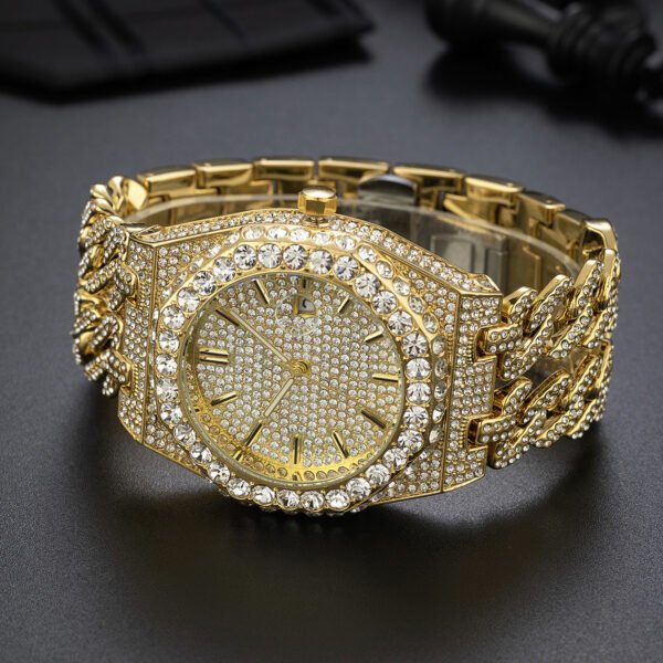 Men's Hip Hop Iced Diamond Fashion Cuban Link Chain Quartz Clock - Image 3