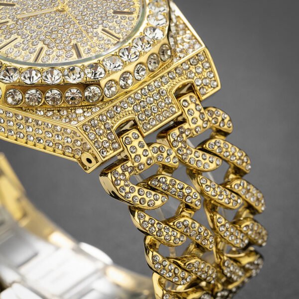 Men's Hip Hop Iced Diamond Fashion Cuban Link Chain Quartz Clock - Image 2